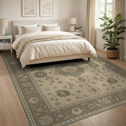 Beige Floral Traditional Persian Area Rug
