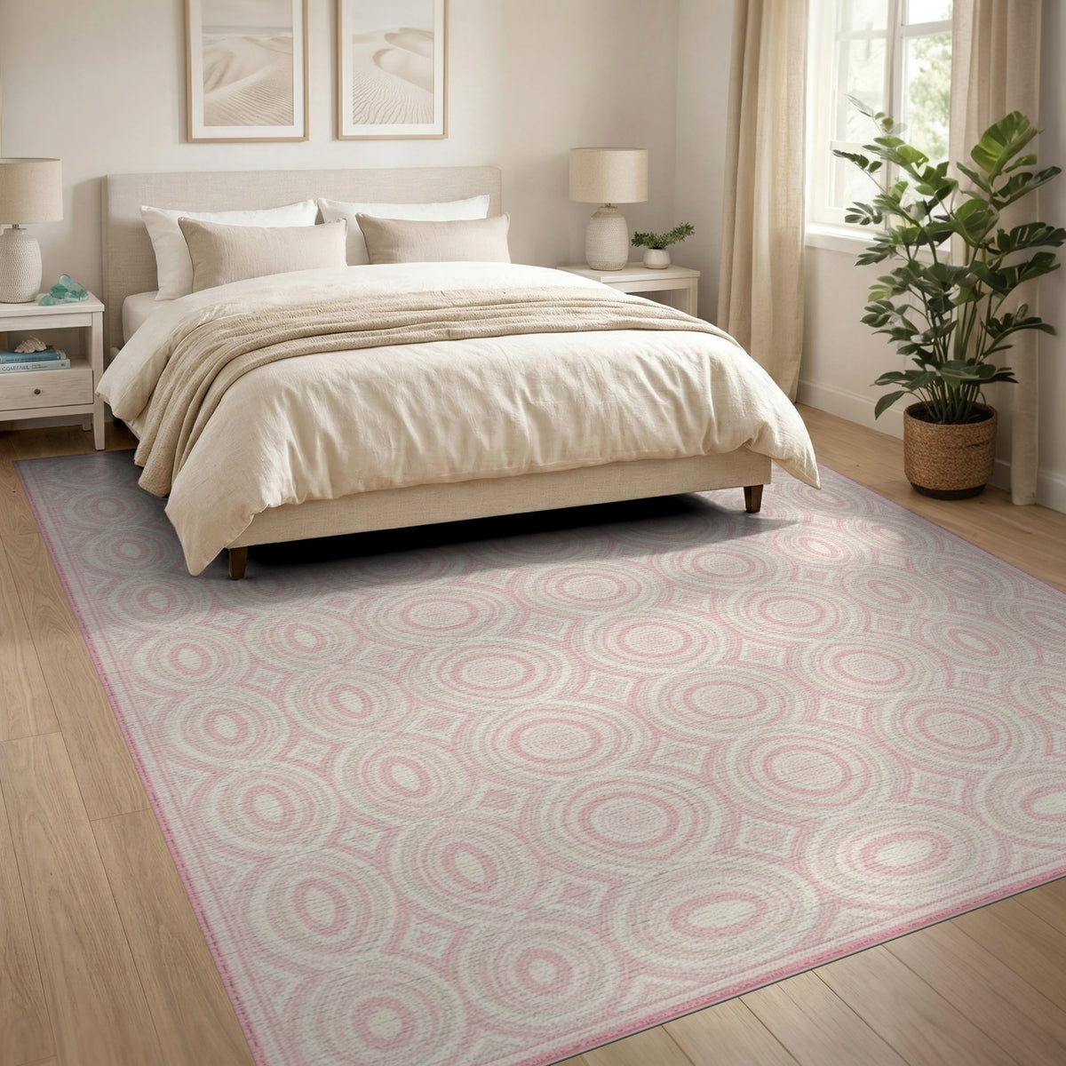 Pink Concentric Oval Area Rug