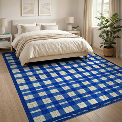 Blue Checkered Geometric Area Rug