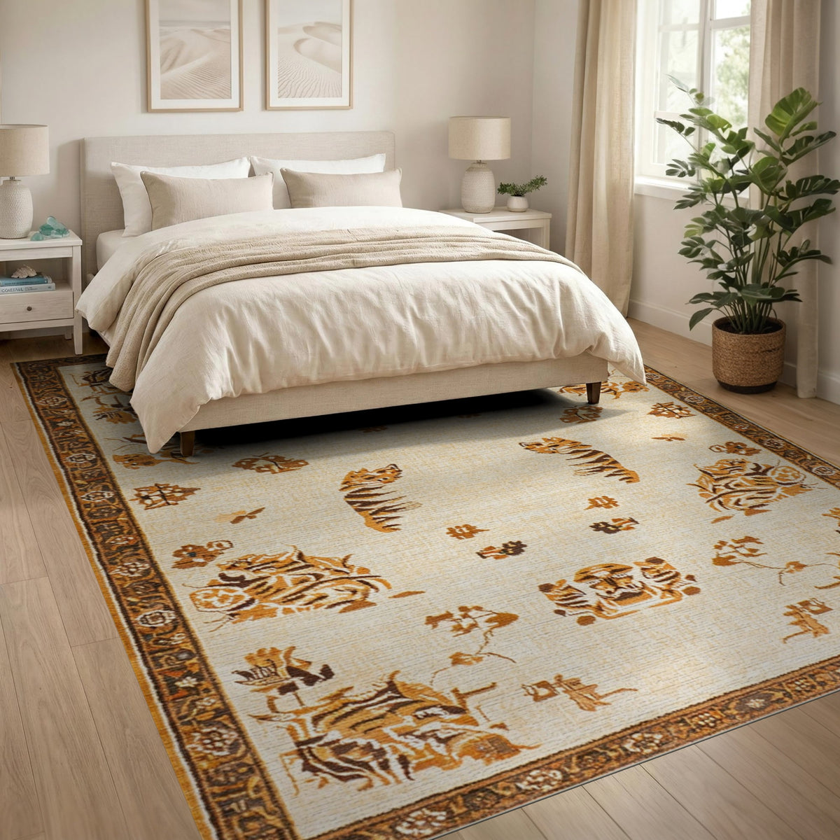 Brown and Tan Brown Tiger Heritage Area Rug