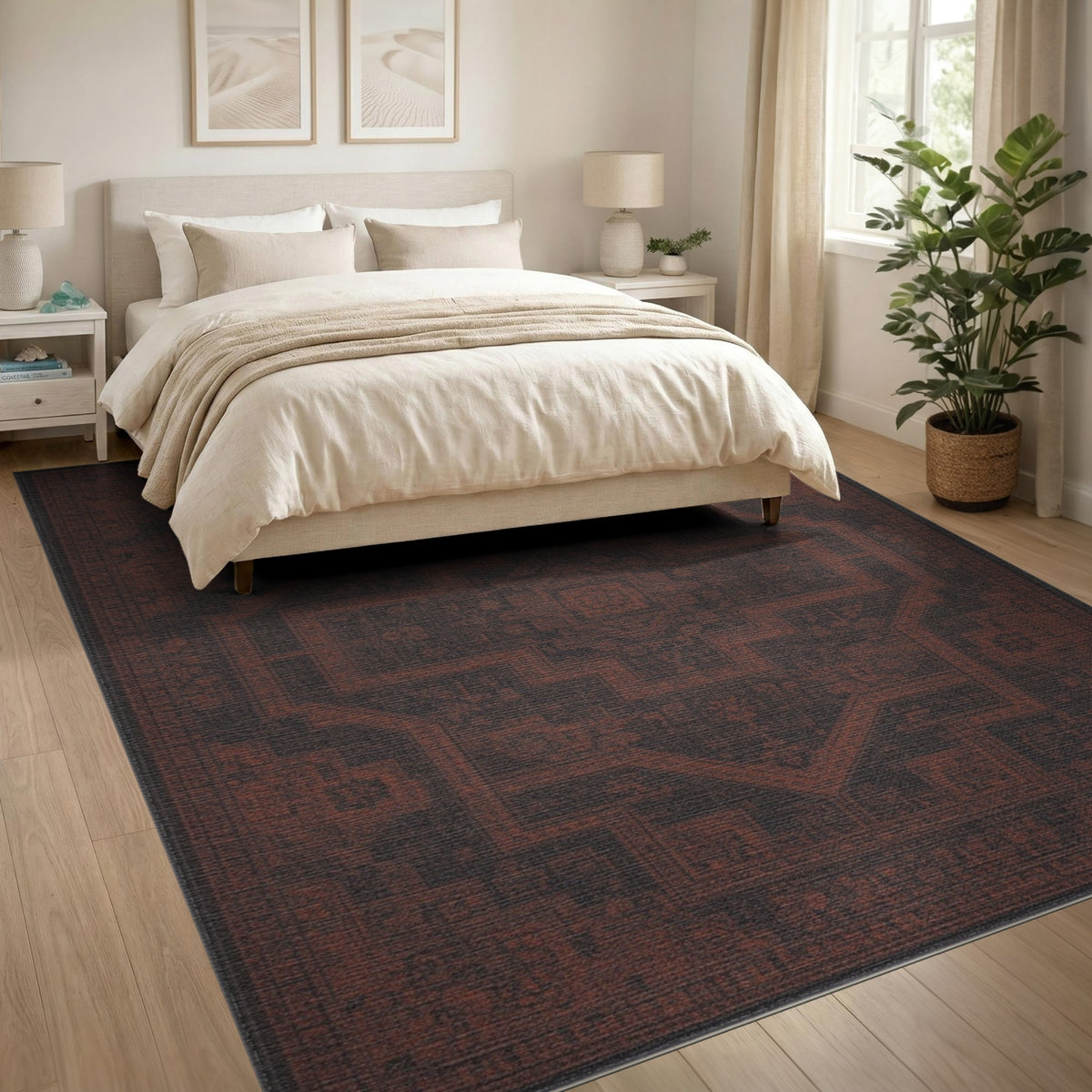 Deep Red Distressed Vintage Area Rug