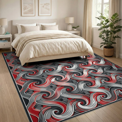 Multi-color and Patterns Red Swirl Abstract Area Rug