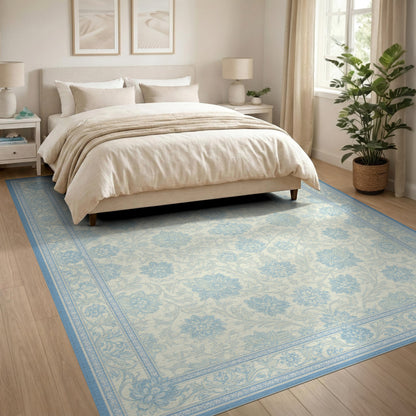 Blue Floral Vintage Washable Area Rug