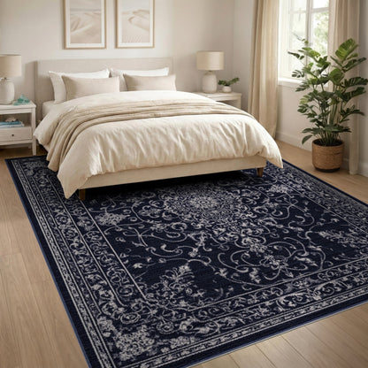 Navy Blue Traditional Persian Area Rug
