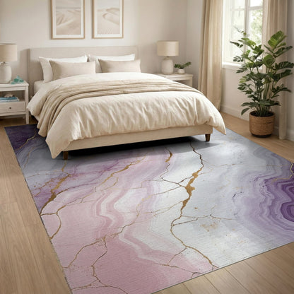 Purple Gold Marble Abstract Area Rug