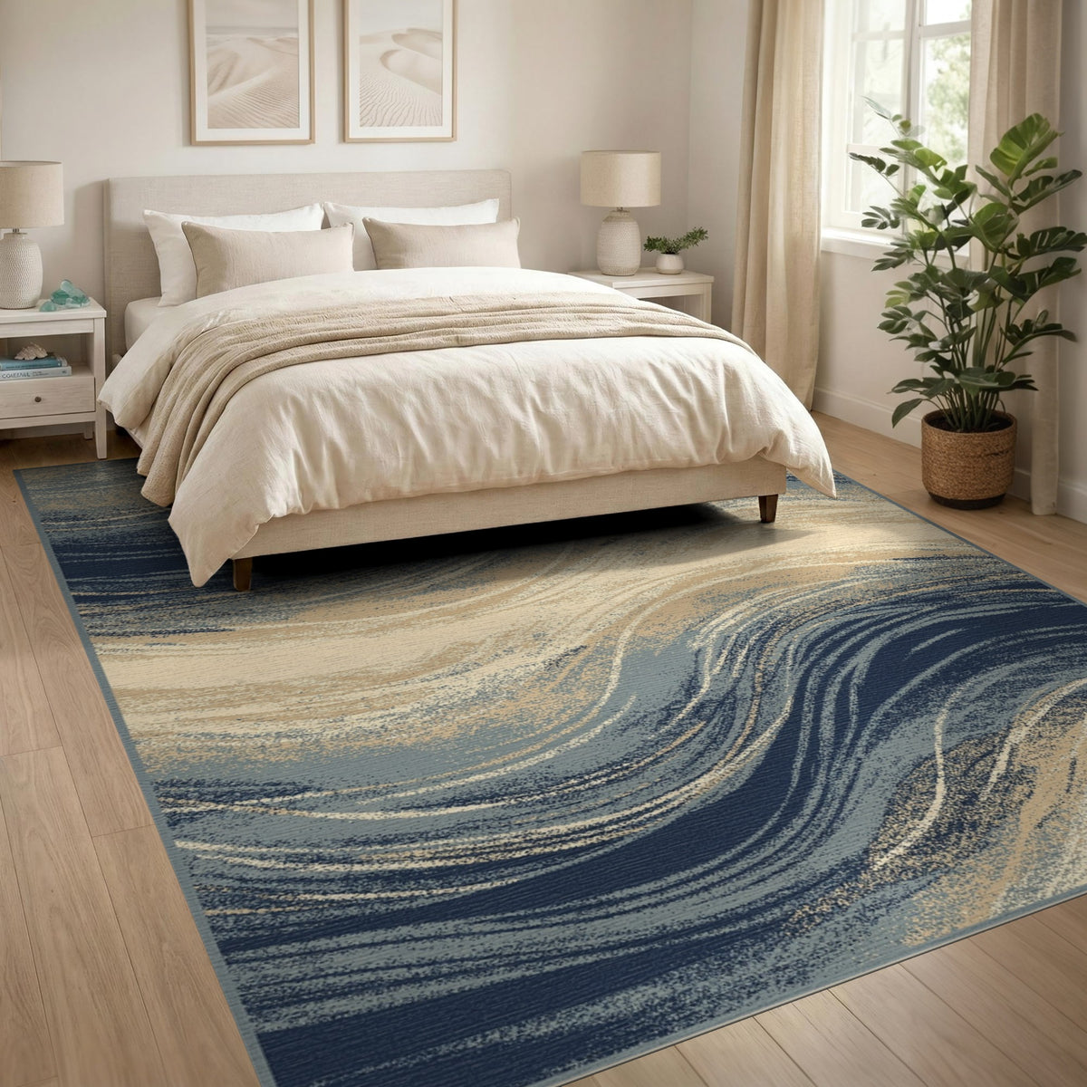 Blue Teal Abstract Wave Area Rug
