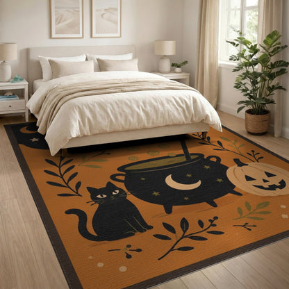 Halloween Welcome Black Cat Cauldron Rug