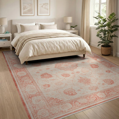 Beige Red Floral Medallion Area Rug