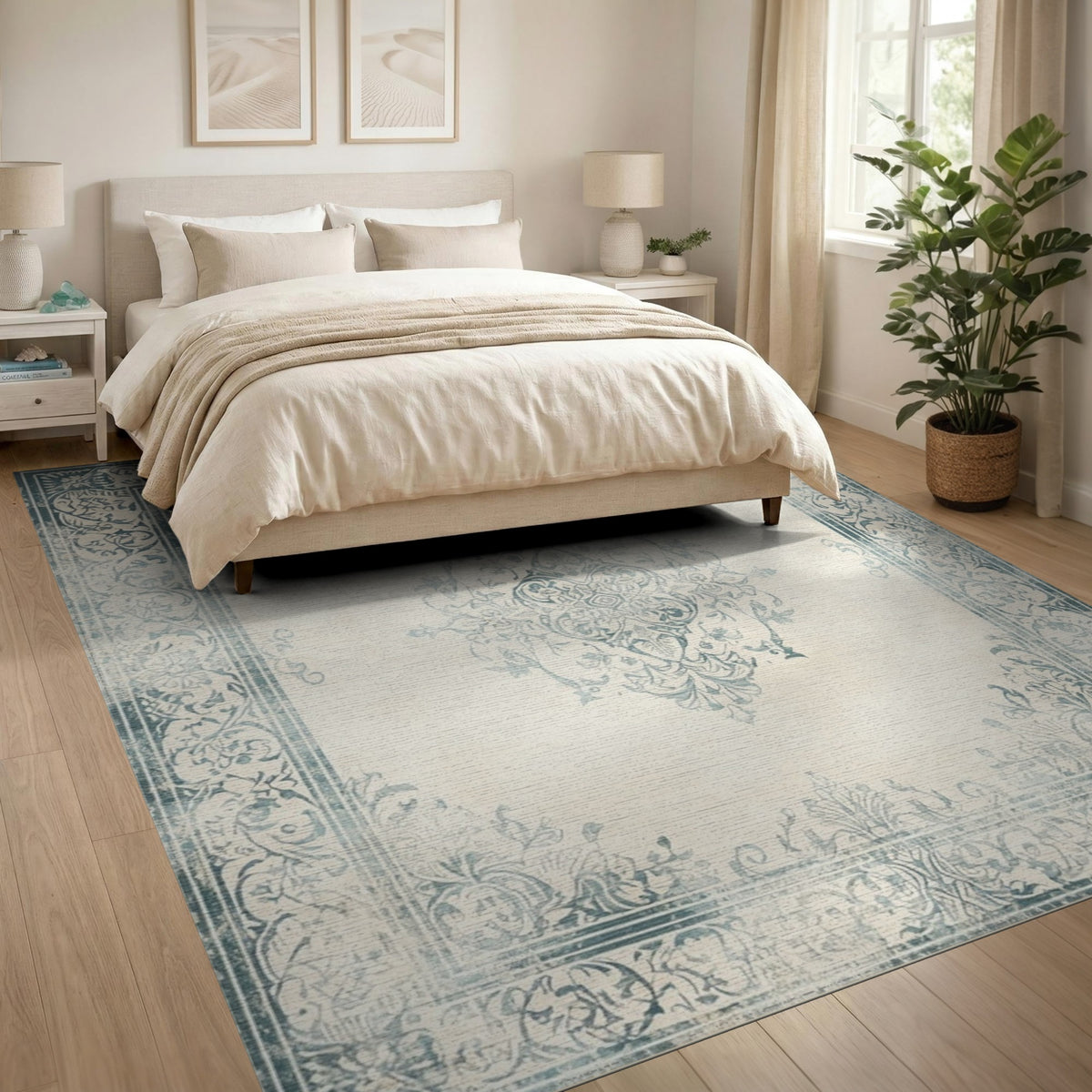 Blue and Teal Blue Teal Distressed Vintage Area Rug