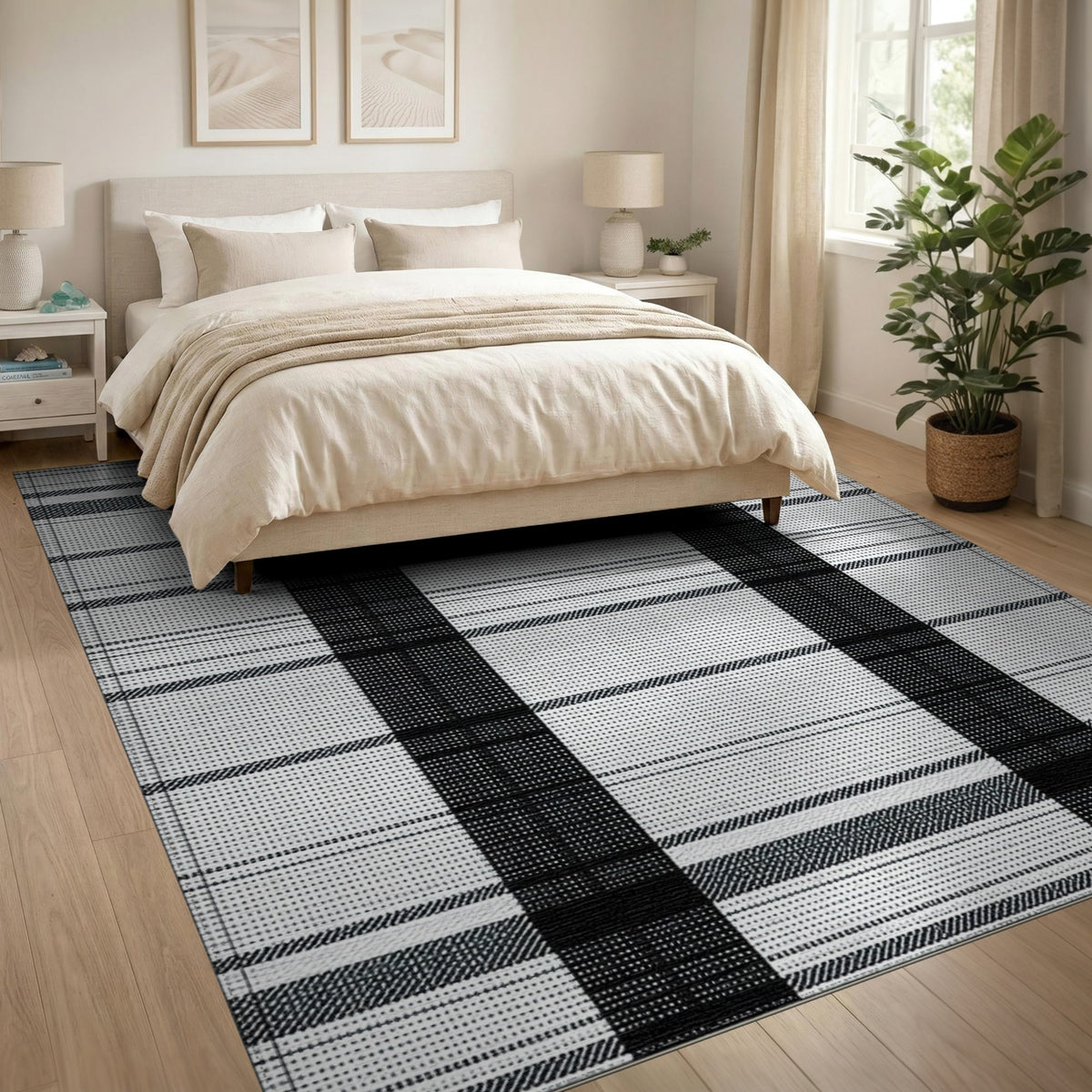 Black and White Plaid Black White Plaid Geometric Area Rug