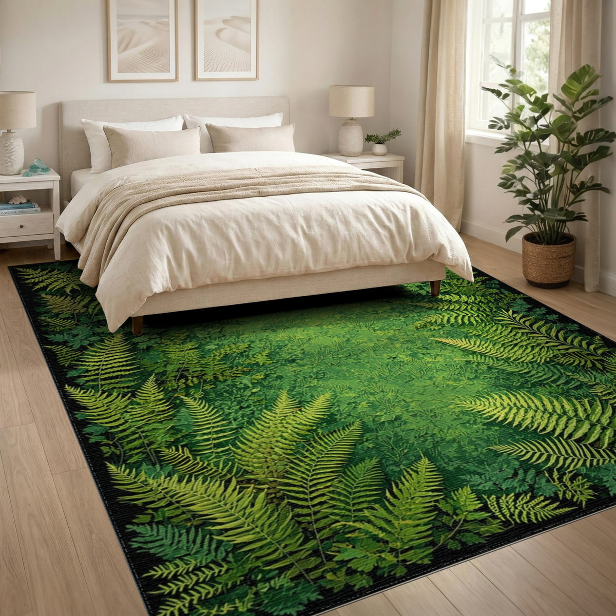 Boho Chic Lush Fern Forest Green Area Rug