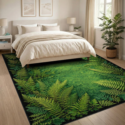 Boho Chic Lush Fern Forest Green Area Rug