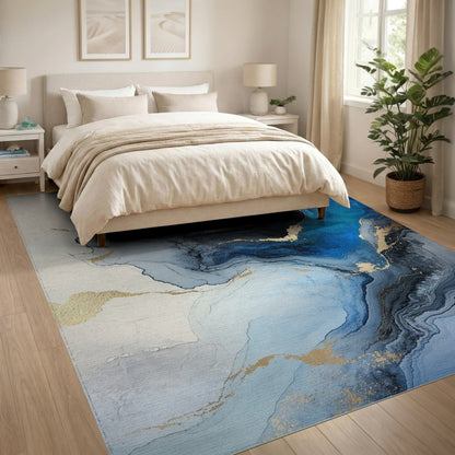 Blue and Teal Blue Teal Abstract Marble Area Rug