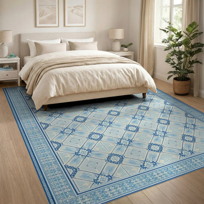 Blue Persian Floral Washable Area Rug