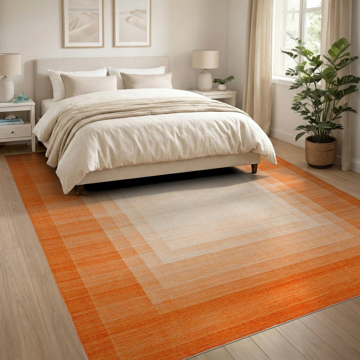 Orange Concentric Square Geometric Area Rug