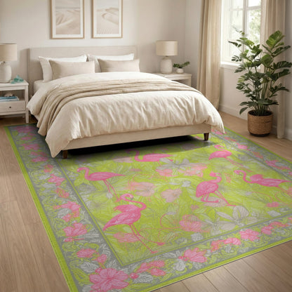 Floral Vintage Pink Flamingo Floral Area Rug