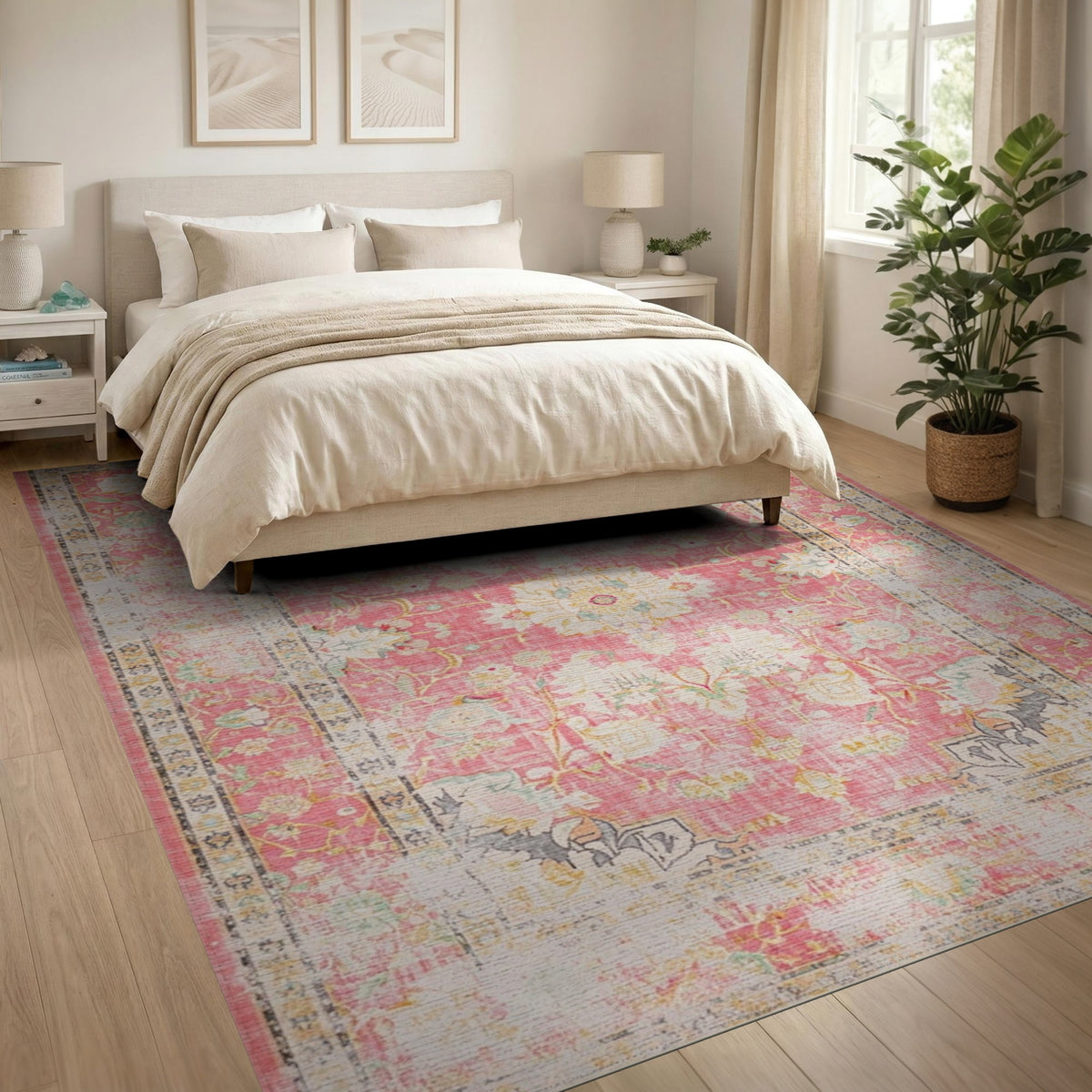 Pink Distressed Floral Vintage Distressed Vintage Area Rug