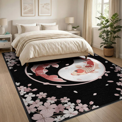 Pink Koi Yin-Yang Cherry Blossom Area Rug