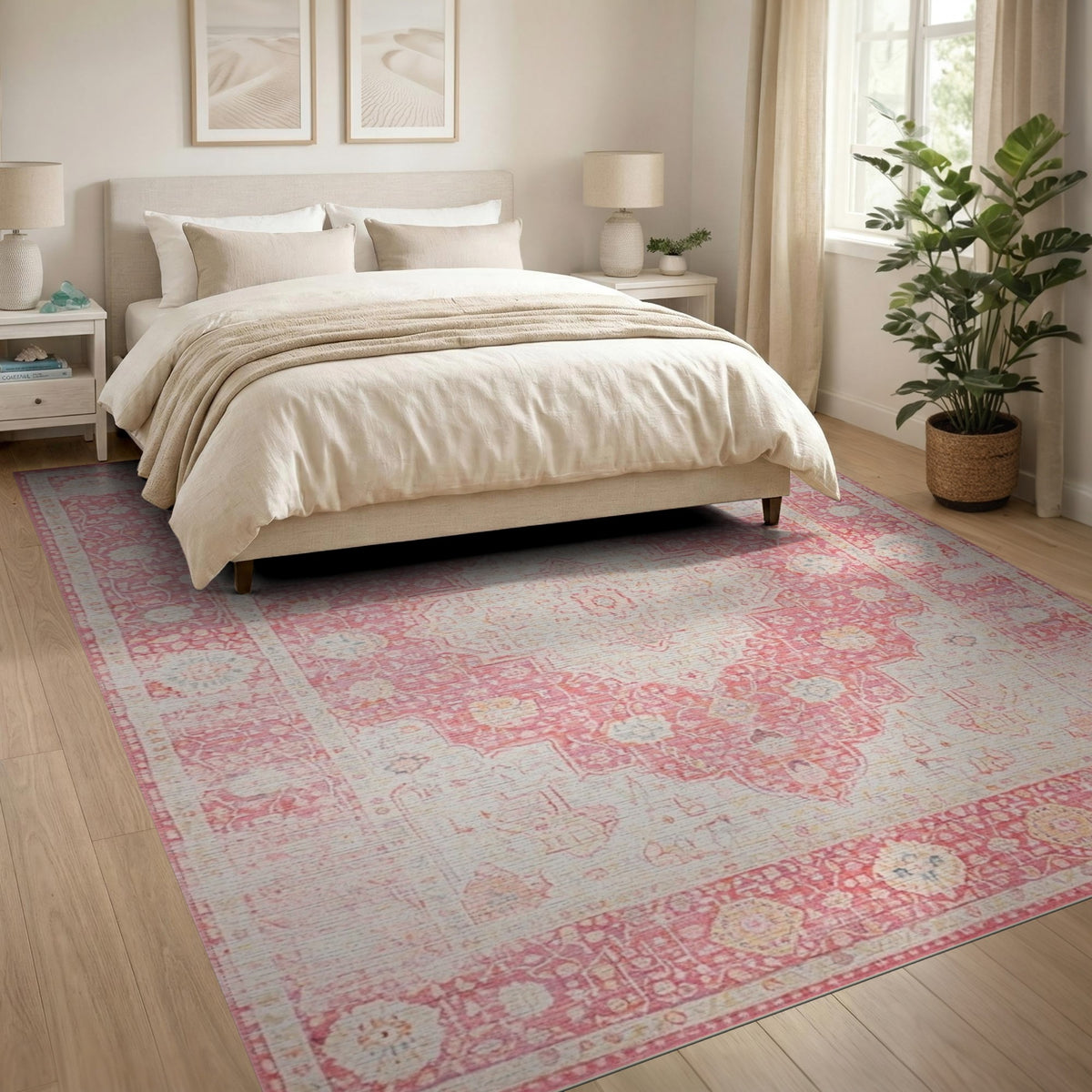 Pink Distressed Vintage Medallion No. 2 Area Rug