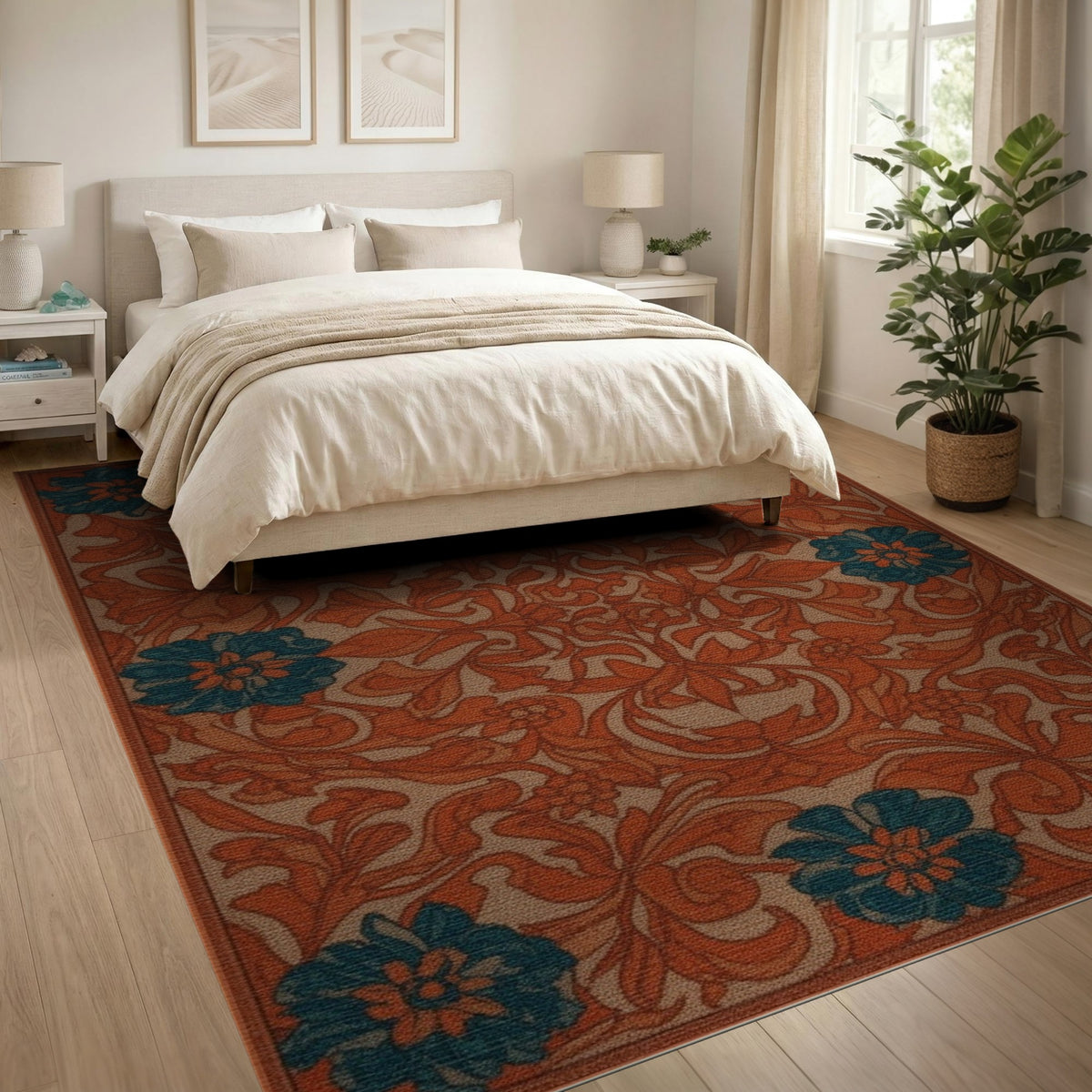 Floral Vintage Blue and Teal Vintage Teal Floral Area Rug