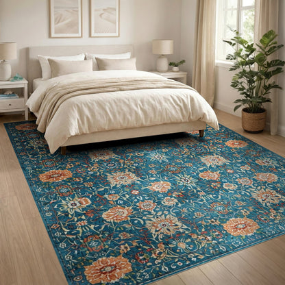 Blue Teal Floral Vintage No. 32 Area Rug