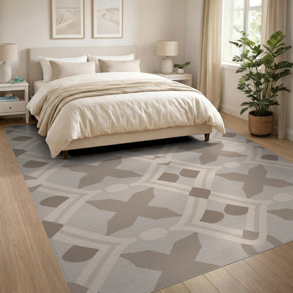 Beige Geometric Trellis Area Rug