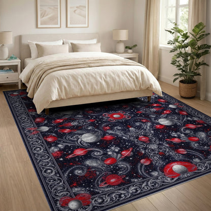 Red Celestial Planets Area Rug