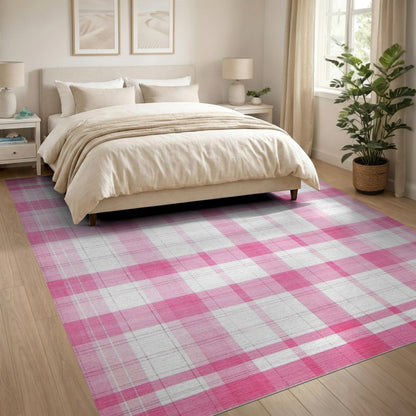 Pink Gingham Checkered Area Rug