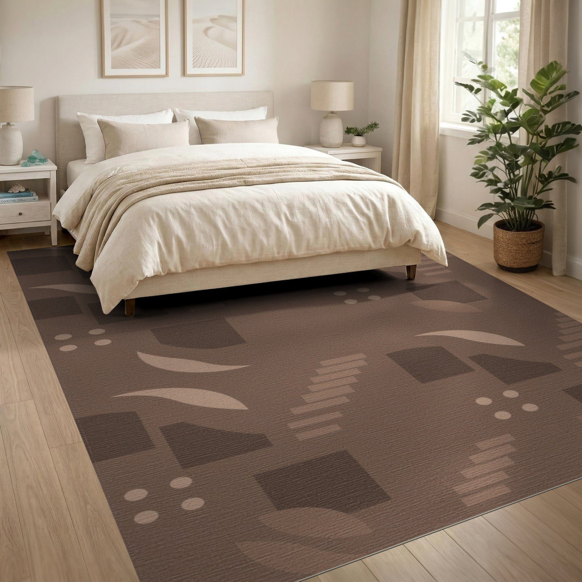 Brown Geometric Stair Motif Area Rug