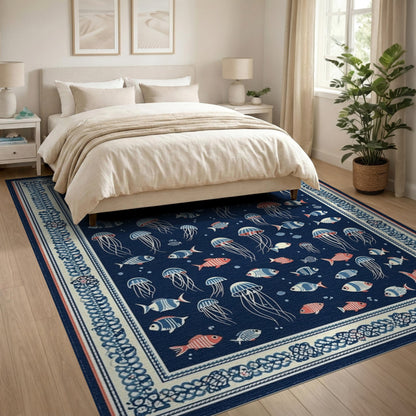 Navy Blue Jellyfish Coastal Area Rug