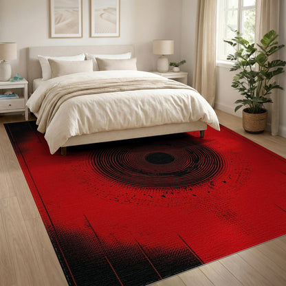 Red Concentric Circle Geometric Area Rug