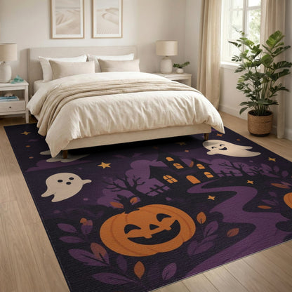 Cute Halloween Ghosts Pumpkins Purple Area Rug