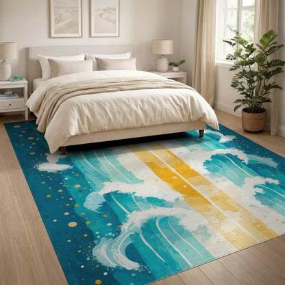 Teal Wave Stripe Coastal Area Rug