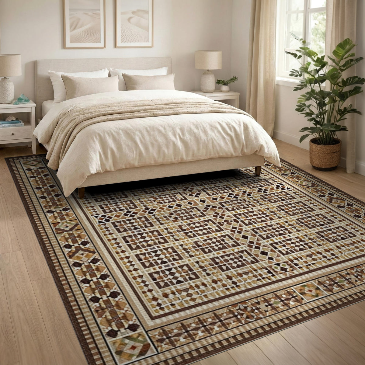 Geometric Brown Tan Area Rug