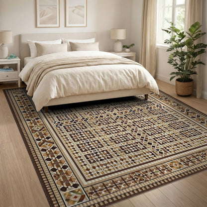 Geometric Brown Tan Area Rug