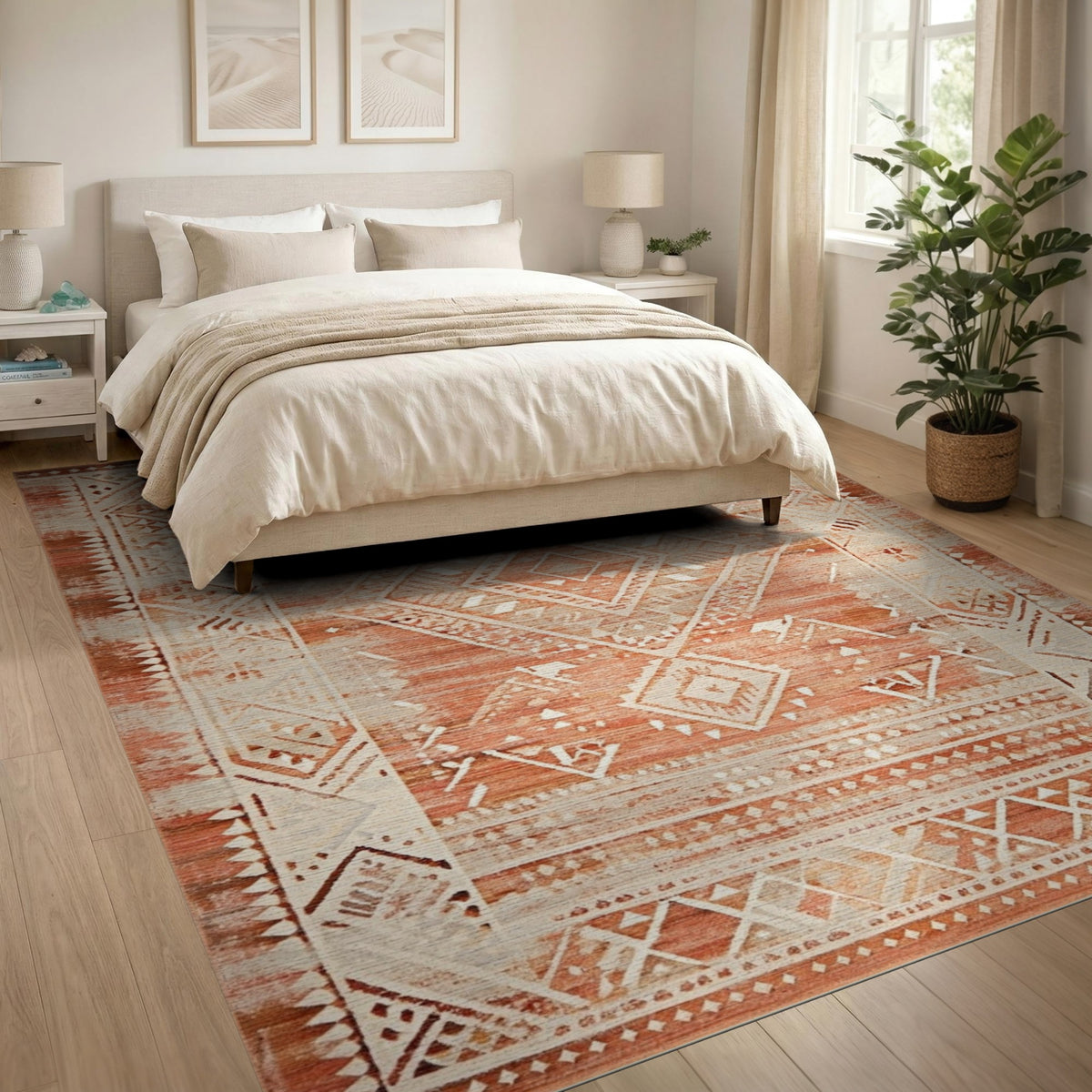 Distressed Red Heritage Tribal Area Rug