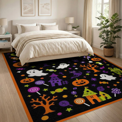Halloween Multi-color and Patterns Spooky Halloween Kids Cartoon Area Rug