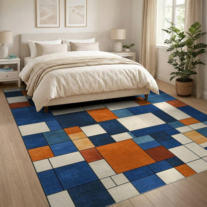Blue Orange Geometric Modern Area Rug