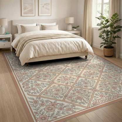 Pink Floral Lattice Vintage Area Rug