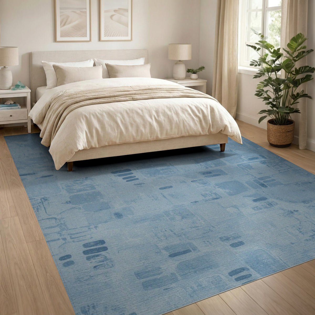 Blue Abstract Block Area Rug