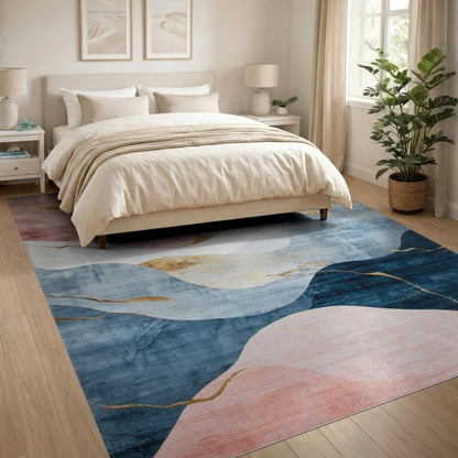 Pink Blue Abstract Wave Area Rug