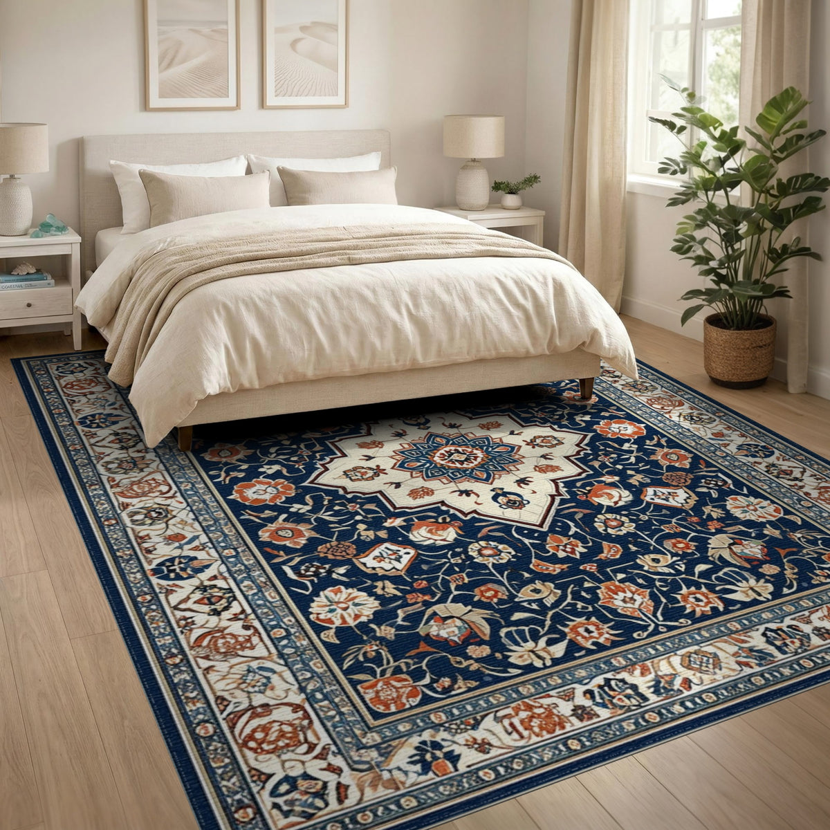 Navy Blue and Teal Navy Blue Persian Floral Medallion Area Rug