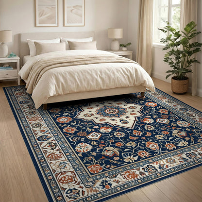 Navy Blue and Teal Navy Blue Persian Floral Medallion Area Rug
