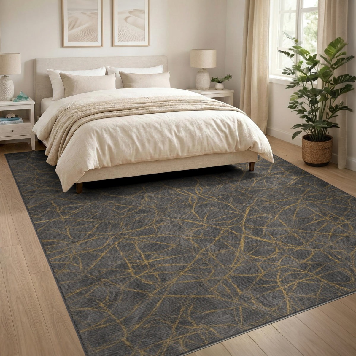 Grey Gold Abstract Area Rug