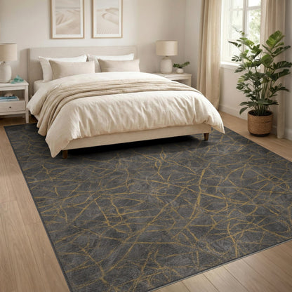 Grey Gold Abstract Area Rug