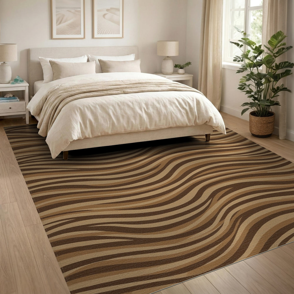 Brown Wavy Stripe Area Rug