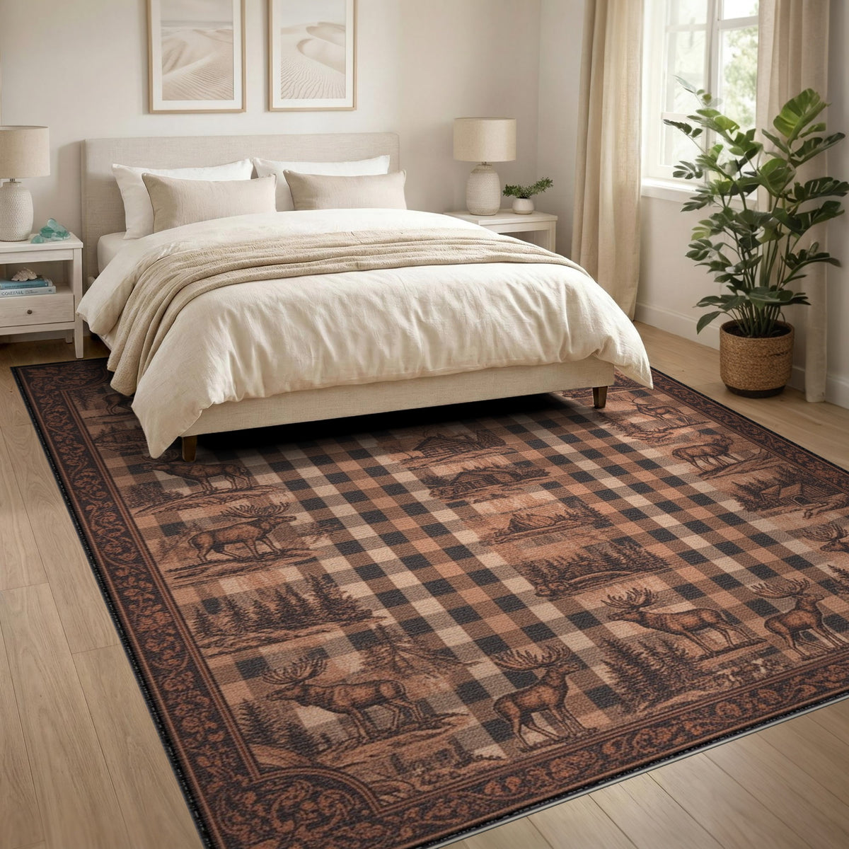 Rustic Moose Checkered Area Rug