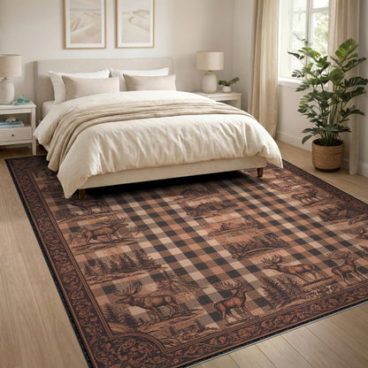 Rustic Moose Checkered Area Rug