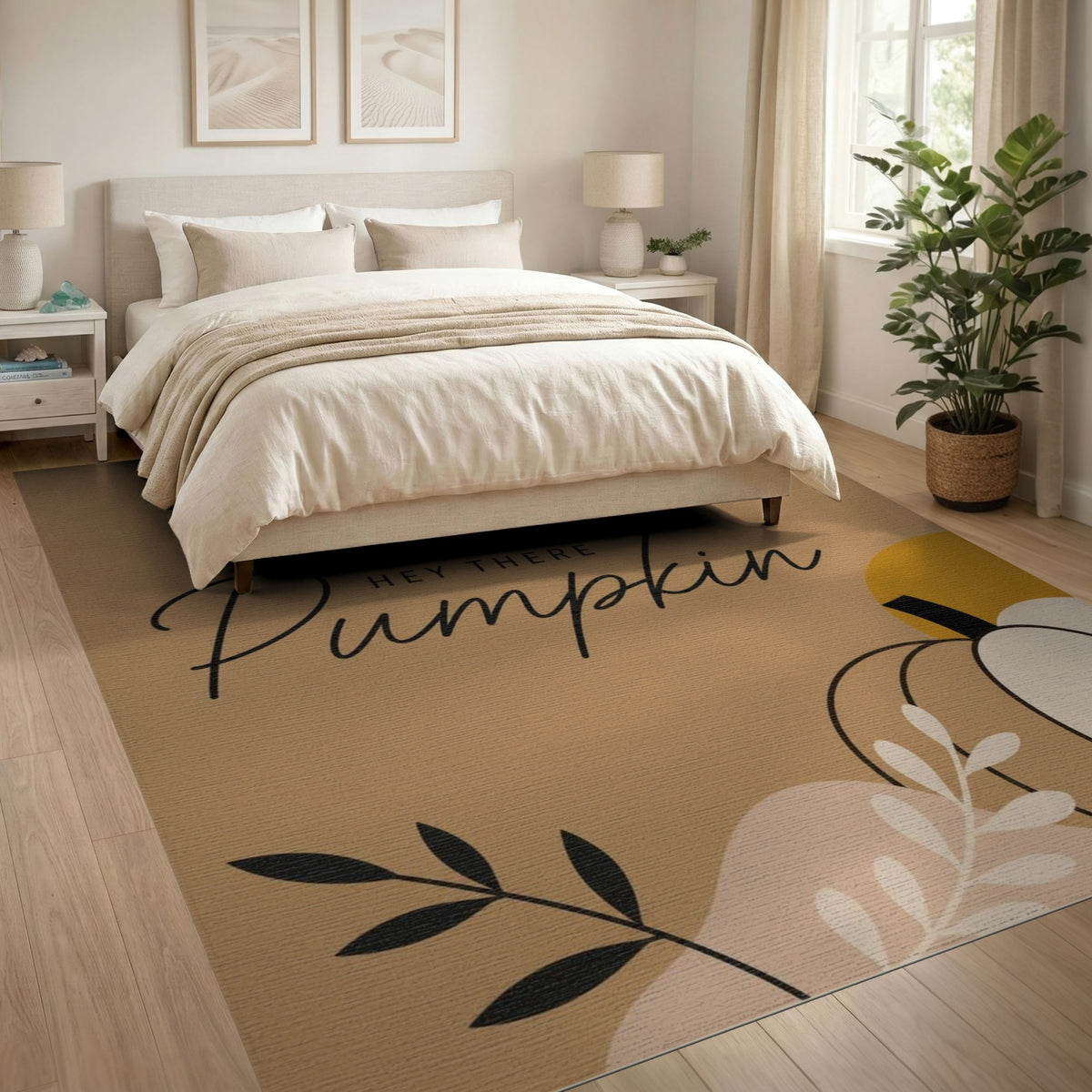 Rustic Farmhouse Brown and Tan Hey There Pumpkin Area Rug