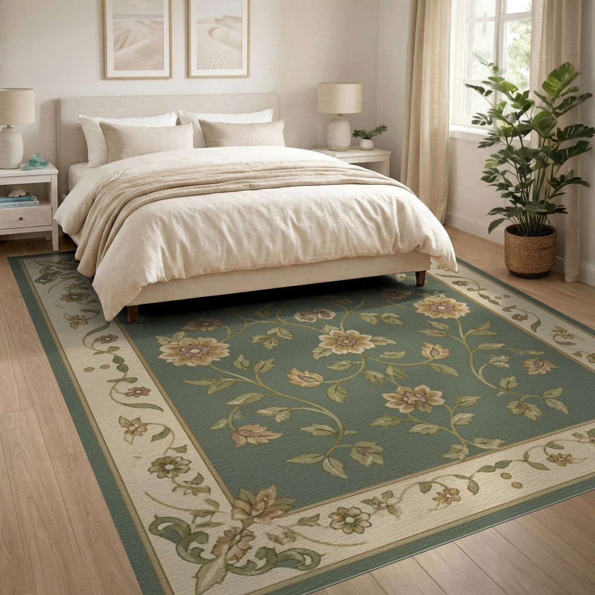 Green Floral Vintage Area Rug